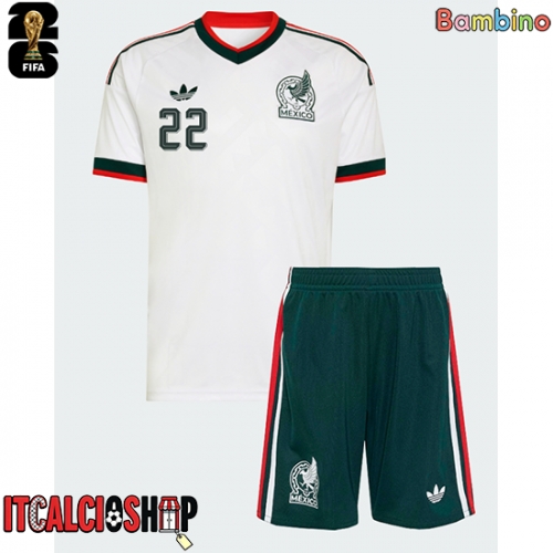 Messico Hirving Lozano #22 Seconda Maglia Bambino Mondiali 2026 Manica Corta (+ Pantaloni corti)